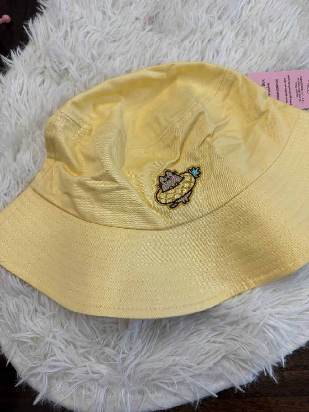 Pusheen yellow bucket hat adjustable strap embroidered design limited edition